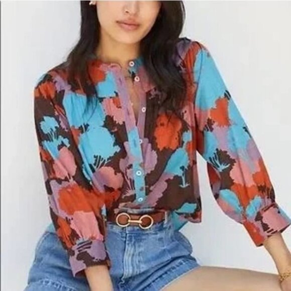 Anthropologie Tops - Anthropologie  Porridge Floral Puff Sleeve Button Down Top Size 1X NWOT